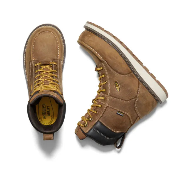 Upper and side of Keen Men's Cincinnati 8" Waterproof Carbon Toe Work Boot in Belgian Sandshell