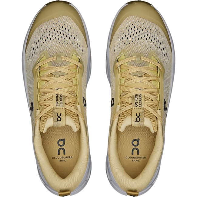 Upper of On Running Men's Cloudsurfer Trail 2 Trail Running Shoe in Safari Gold