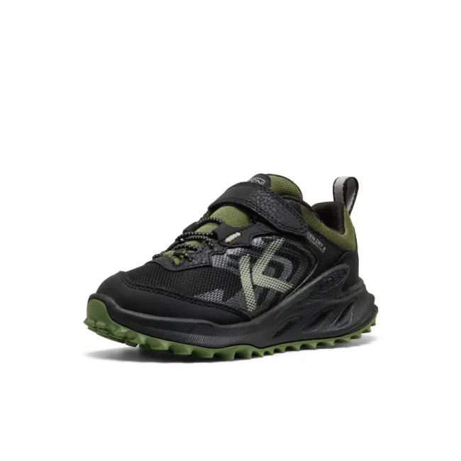 Front of KEEN Little Kids' Zionic Waterproof Shoe in Black &amp; Bronze Green