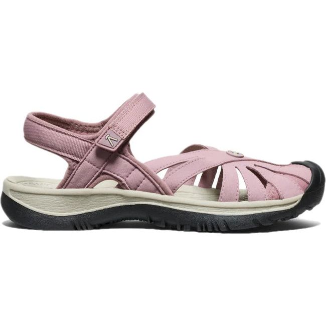 Lateral of KEEN Women's Rose Closed Toe Sandal in Toadstool Pink