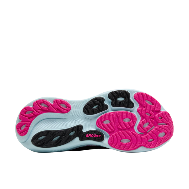 White sole of Brooks Women's Adrenaline GTS 25 Running Shoe in Black and Cyber Pink