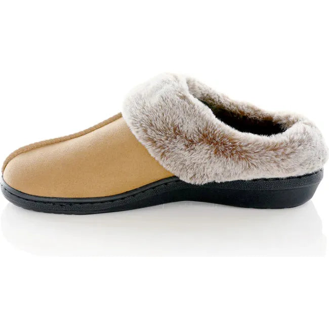 Medial side of PowerStep Women&#39;s Clog Slipper in Light Brown