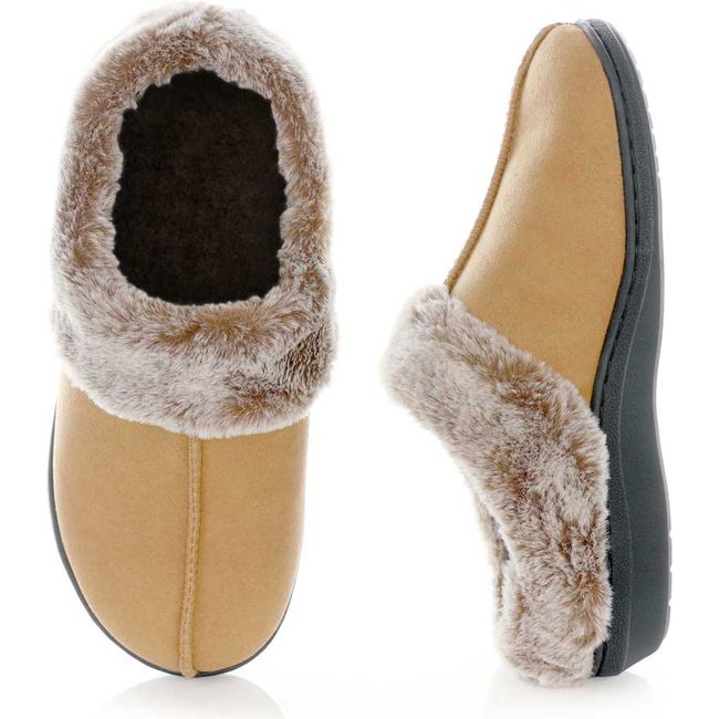 Upper and side of PowerStep Women&#39;s Clog Slippers in Light Brown
