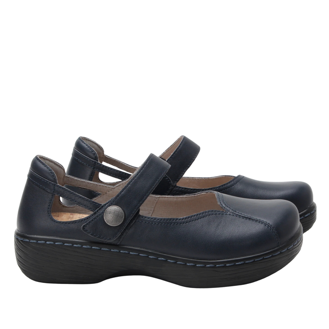 Side of Alegria Women's Onika Mary Jane Shoes in Official Navy Blue