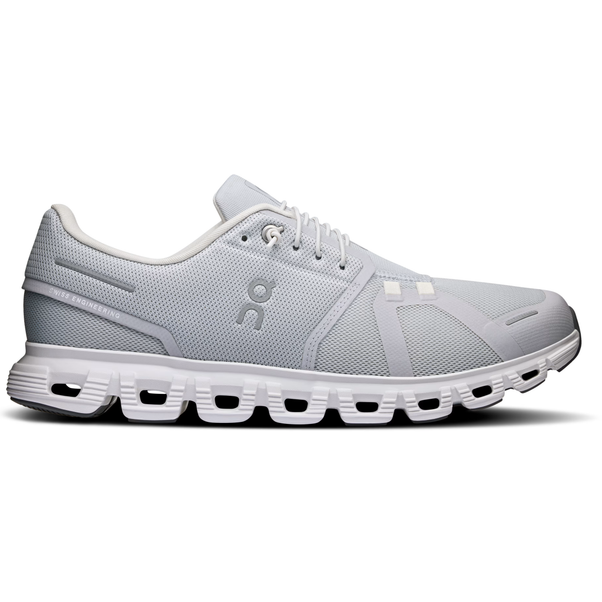 Lateral side of On Running Men's Cloud 6 Running Shoe in Glacier Grey / White