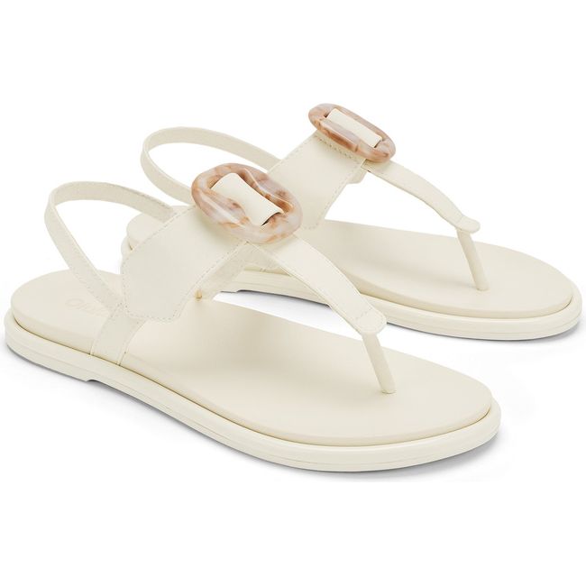 Pair of Women's Olukai La'i T-Bar Sandals in white sand with backstrap