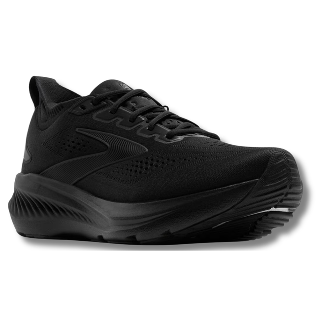 Angled side of Brooks Men's Glycerin GTS 23 Running Shoe in All Black