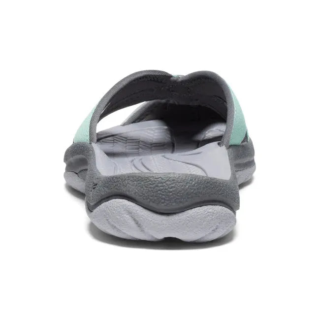 Heel of Women's KEEN Bali Slide Sandal in Lichen Steel Grey with closed toe