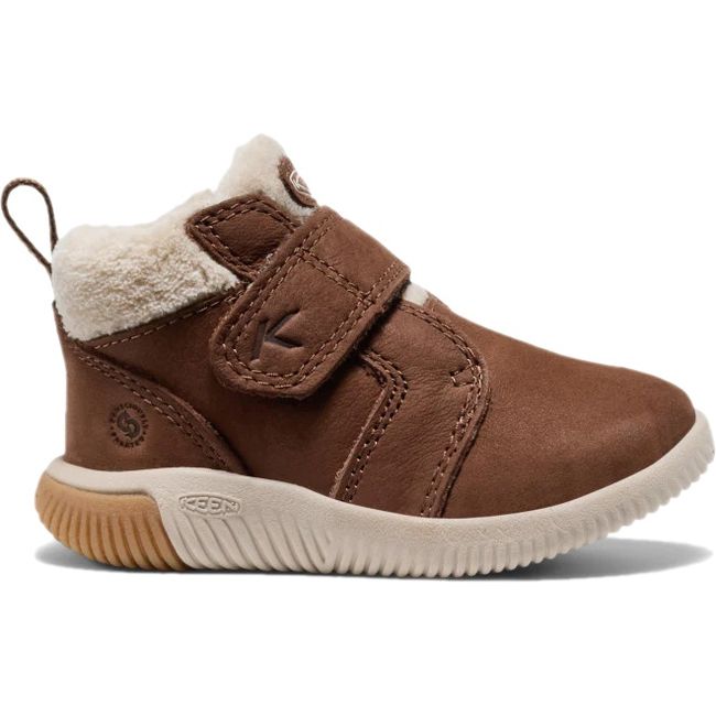 Lateral side of KEEN Toddlers’ KNX Middie Boot in brown Bison Safari with velcro strap