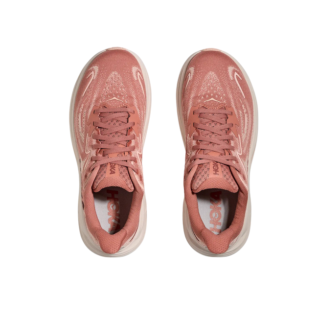 Tops of Hoka Women's Clifton 10 Running Shoe in Rose Latte Pinkish Red