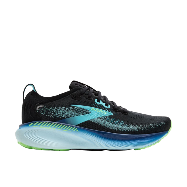 Lateral side of Brooks Men's Adrenaline GTS 25 Running Shoe in Black Iqanema Blue Mint