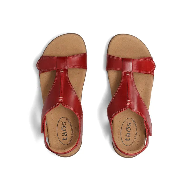 Upper of Women's Taos The Show Sandals in red leather with velcro straps