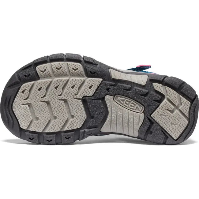 Sole of KEEN Youth Kids&#39; Newport H2 Closed Toe Sandal in Legion Blue and Hot Pink