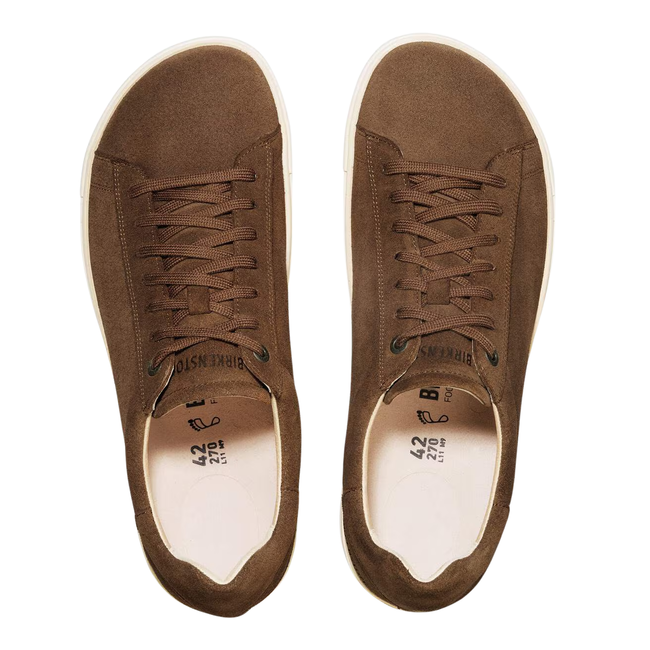 Tops of Birkenstock Unisex Bend Low Sneaker in Dark Tea Brown Suede