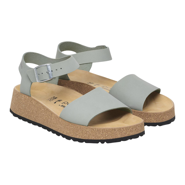 Angled Pair of Birkenstock Women's Glenda Sandal in Pure Sage