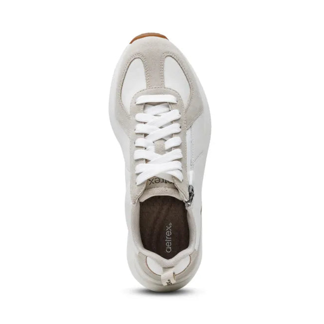 Upper of Aetrex Women's Elise Sneaker in white and beige