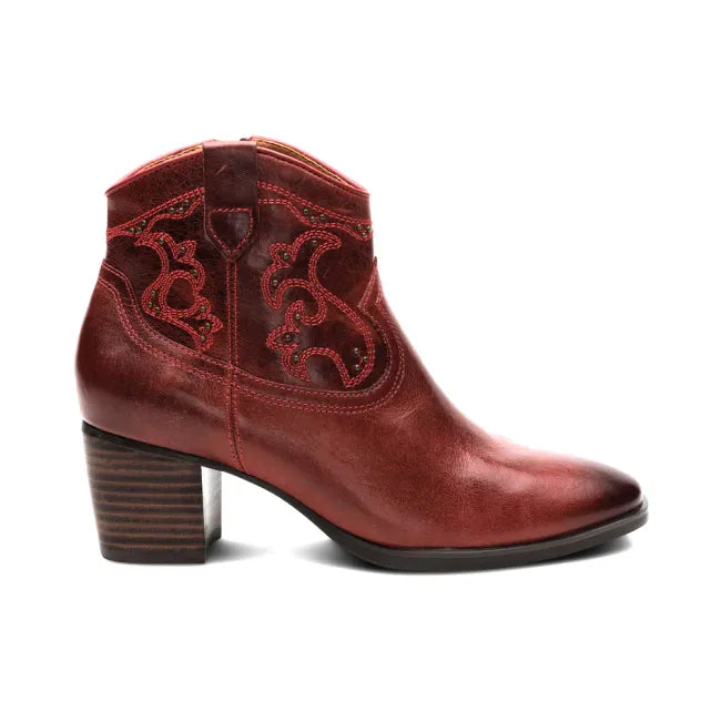 Side of Aetrex Women's Reagan Ankle Boot in Red Leather