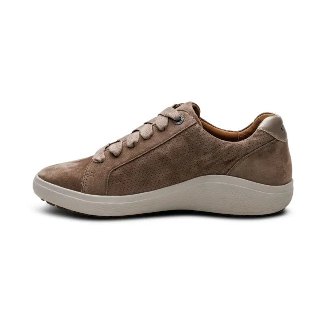 Medial side of Aetrex Women's Courtney Sneaker in Taupe