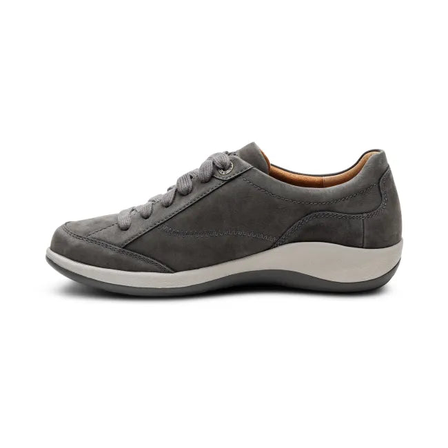 Medial side of Aetrex Women's Dahlia Shoe in charcoal grey