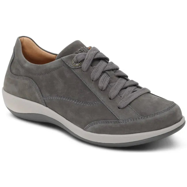 Front angled view of Aetrex Women's Dahlia Shoe in charcoal grey