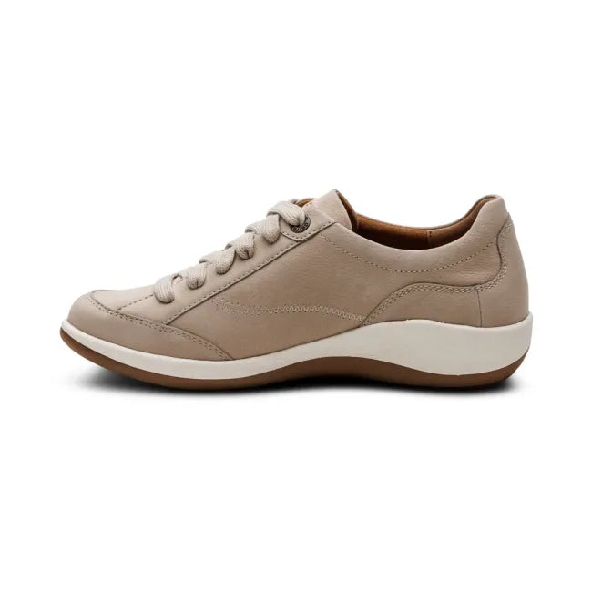 Medial side of Aetrex Women's Dahlia Oxford Shoe in Tan