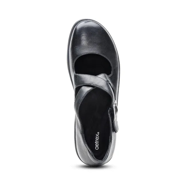 Upper of Aetrex Women's Paisley Mary Jane Shoe in black leather