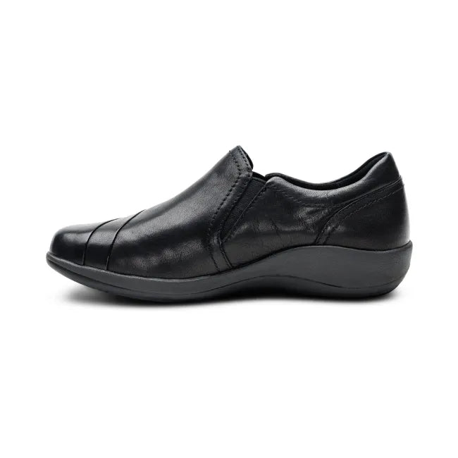 Medial side of Aetrex Women's Helena Slip On Shoe in black leather