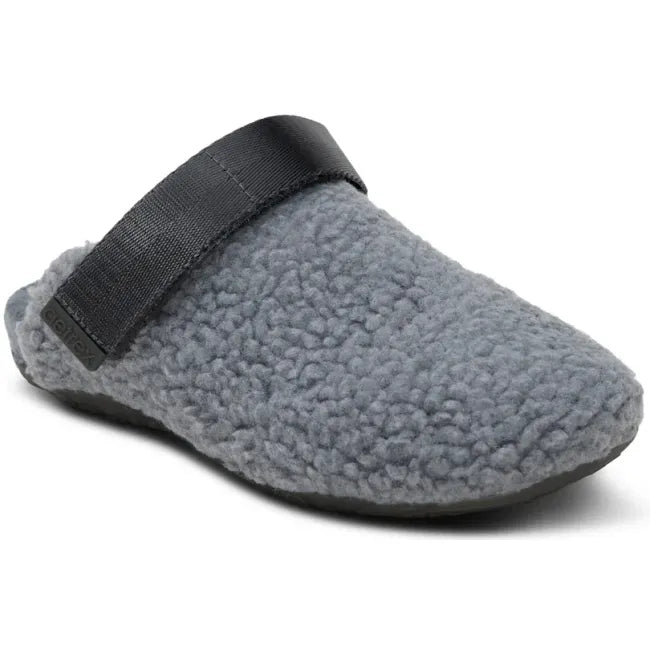 Front angled view of Aetrex Women's Millie Slipper in Charcoal Grey