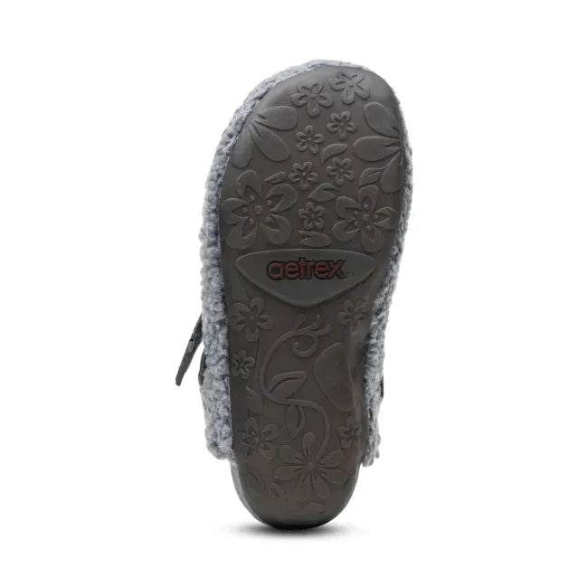 Sole of Aetrex Women's Millie Slipper in Charcoal Grey