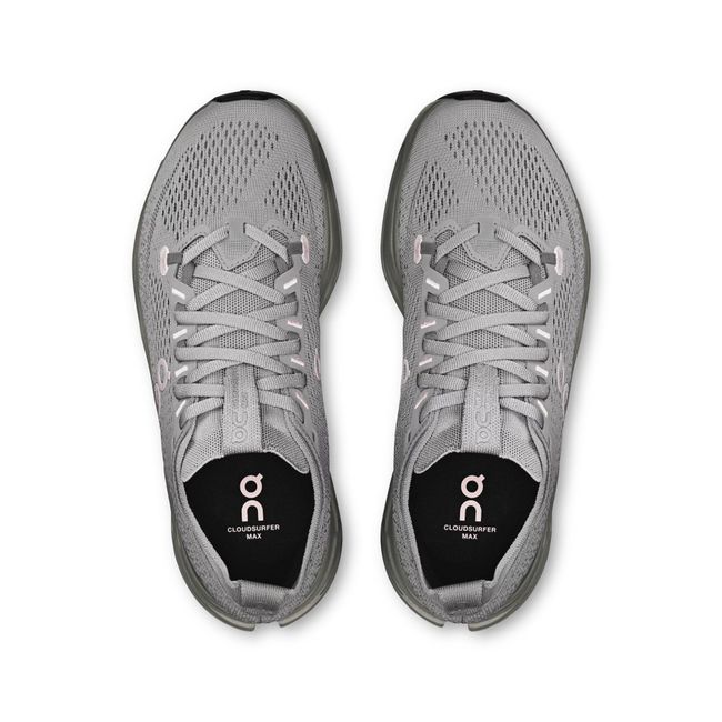Upper of Women's On Running Cloudsurfer Max Cushioned Running Shoes in Alloy Asphalt Gray