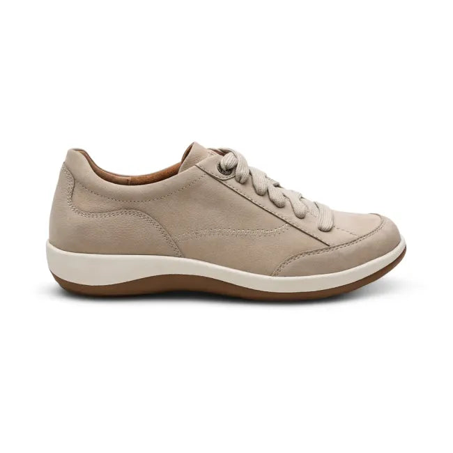 Side of Aetrex Women's Dahlia Oxford Shoe in Tan