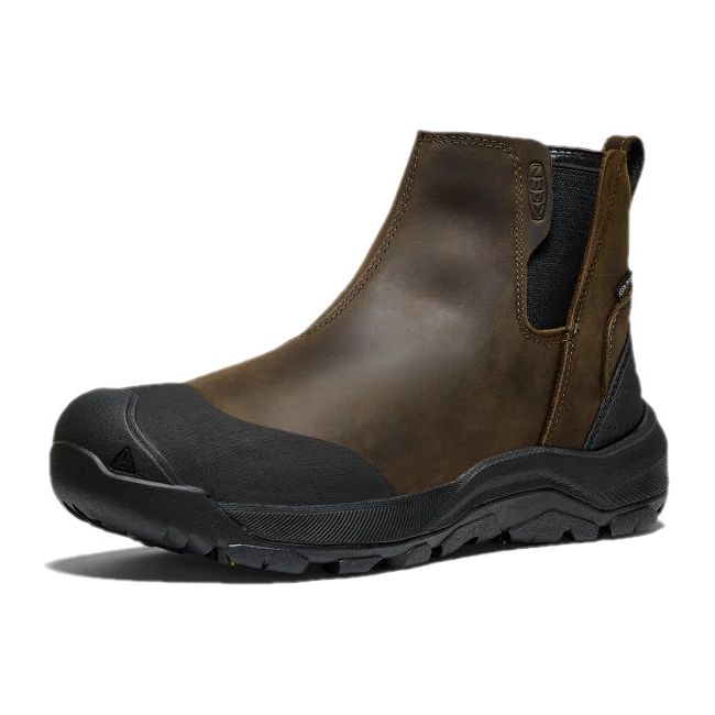 Lateral angled view of Keen Men&#39;s Revel IV Waterproof Chelsea Boot in canteen brown