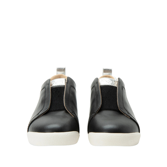 Front of Alegria Women's Reah Slip On Shoes in black leather
