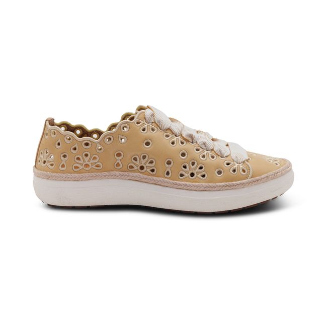 Lateral profile of Aetrex Women's Charlotte Lace-Up Sneaker in butter yellow