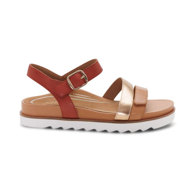 Lateral profile of Aetrex Women's Cass Sandal in terracotta multi