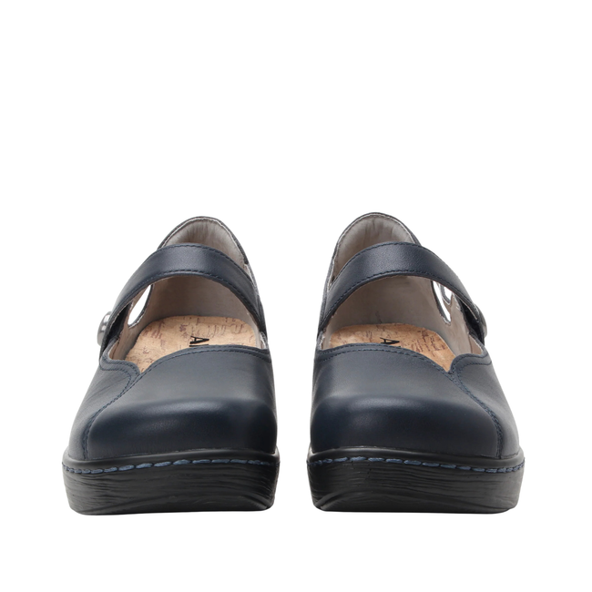 Front of Alegria Women's Onika Mary Jane Shoes in Official Navy Blue