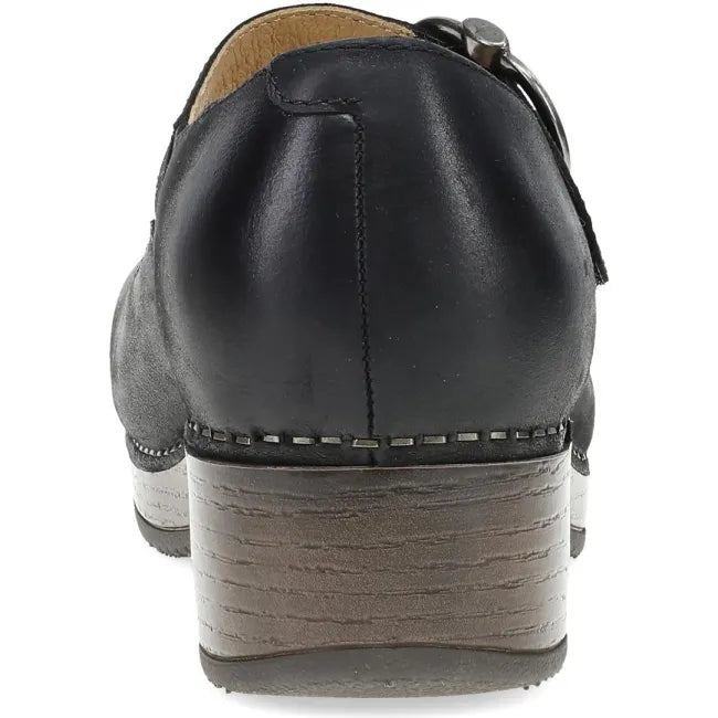 Dansko Bonny Mary Jane clog in black leather, back view