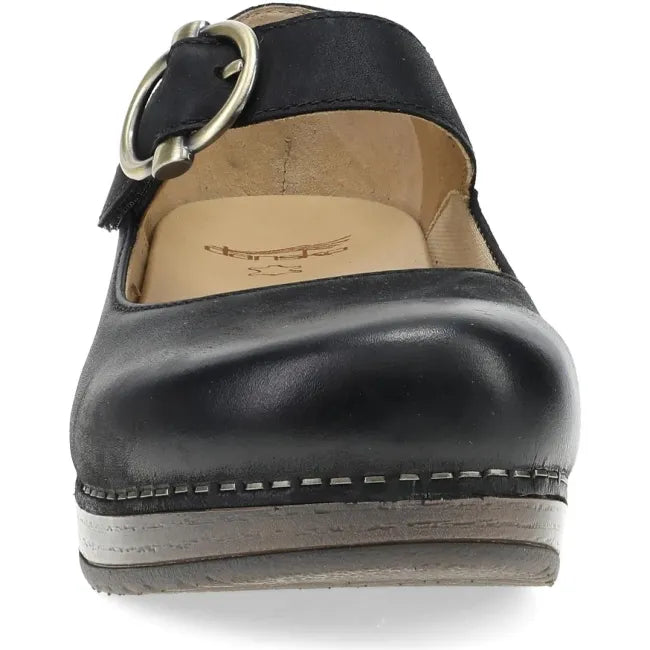 Dansko Bonny Mary Jane clog in black leather, front view
