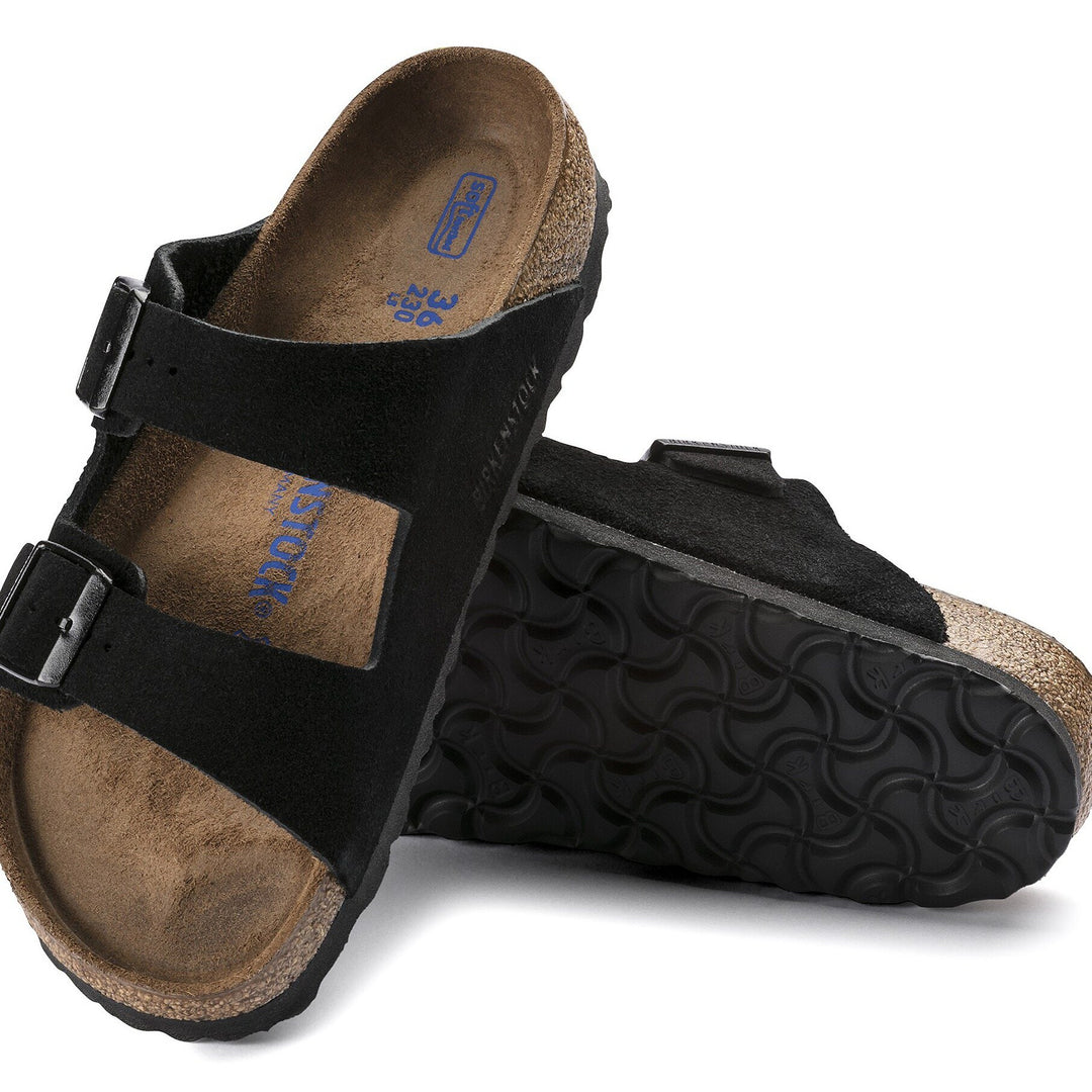 Birkenstock Unisex Arizona Soft Footbed Suede Sandal in Black - sole view