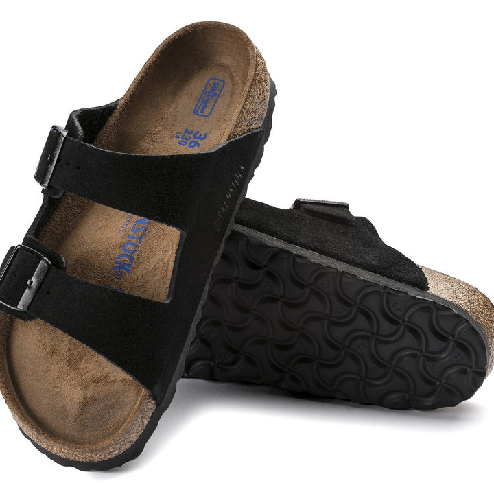 Birkenstock Unisex Arizona Soft Footbed Suede Sandal in Black - sole view