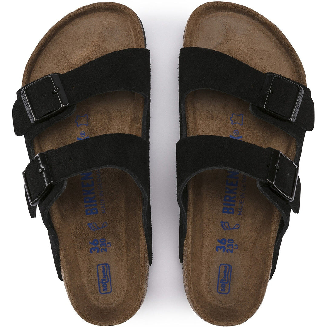 Birkenstock Unisex Arizona Soft Footbed Suede Sandal in Black - top view