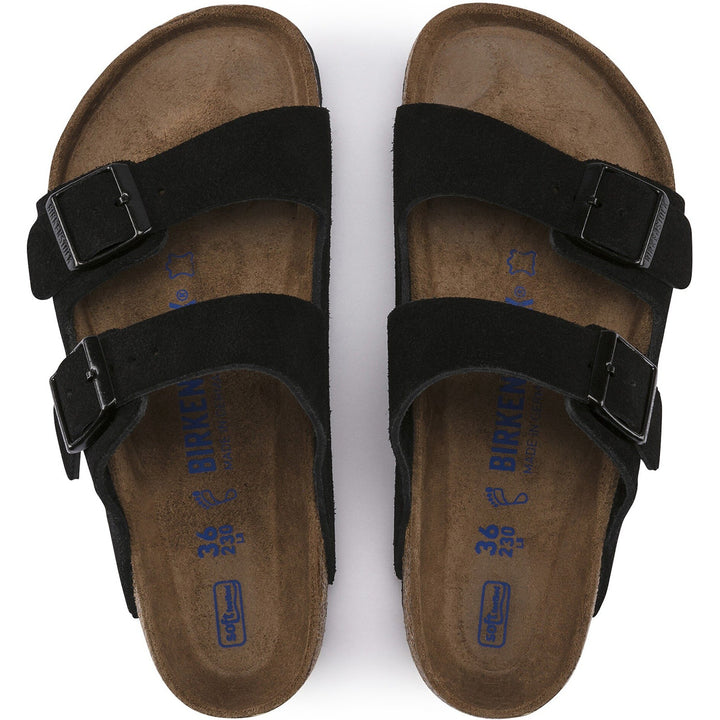 Birkenstock Unisex Arizona Soft Footbed Suede Sandal in Black - top view