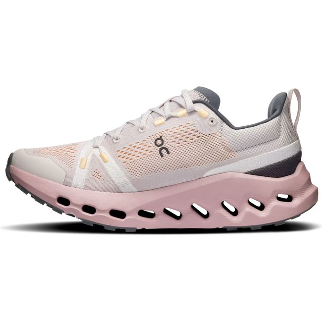 Medial side of Women's On Running Cloudsurfer Trail Running Shoes in Silver and Mauve