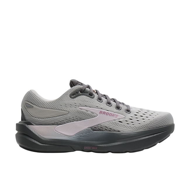 Side of Brooks Women's Ghost Max 3 Running Shoe in Grey &amp; Poppy Seed Pink