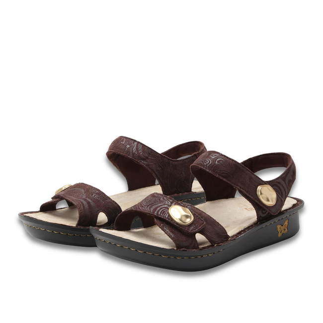 Pair of Alegria Women's Vienna Sandals in Swirling Brown