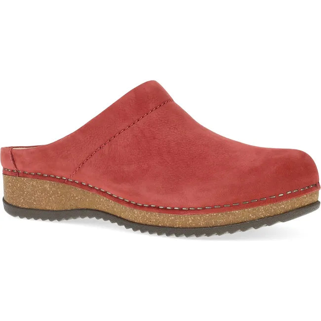 Front angled view of Women's Dansko Mariella Clog in cayenne red with a tan sole
