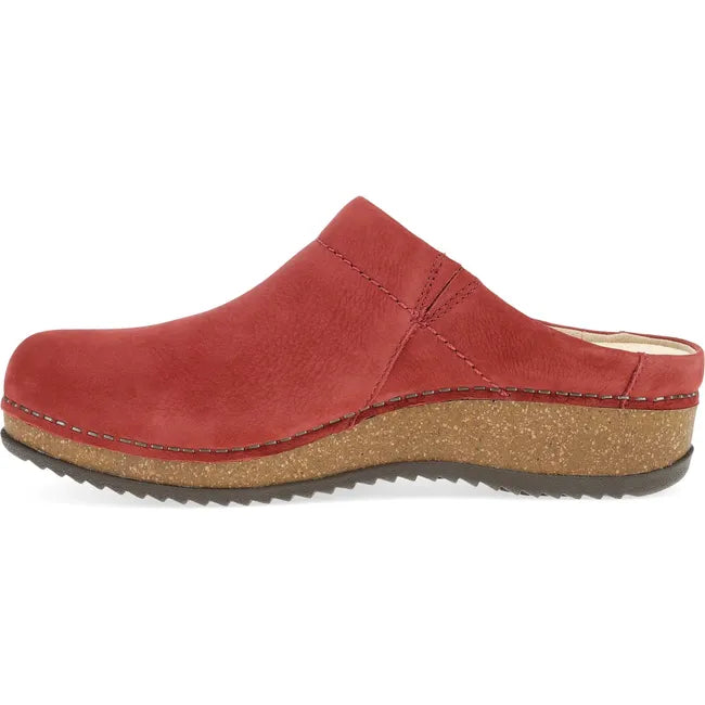 Medial side of Women's Dansko Mariella Clog in cayenne red with a tan sole