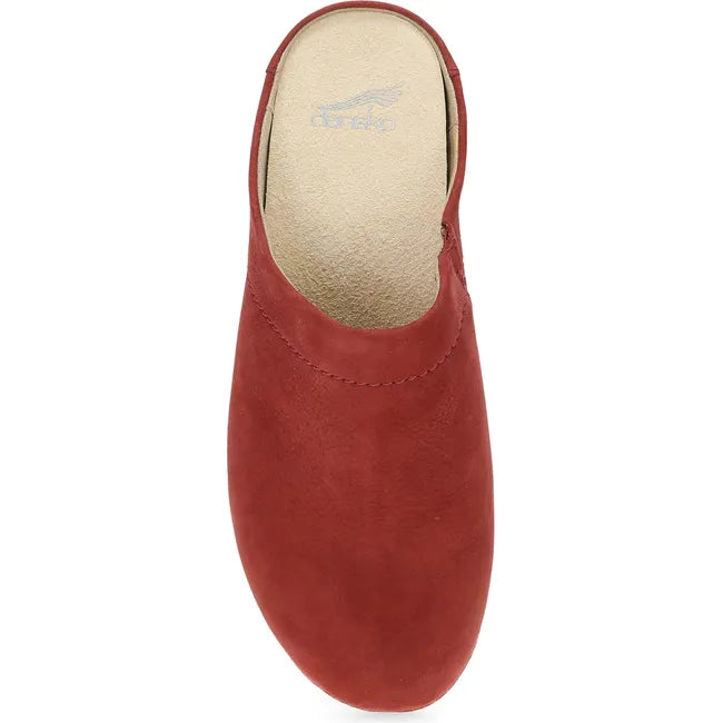 Top down view of Women's Dansko Mariella Clog in cayenne red with a tan sole