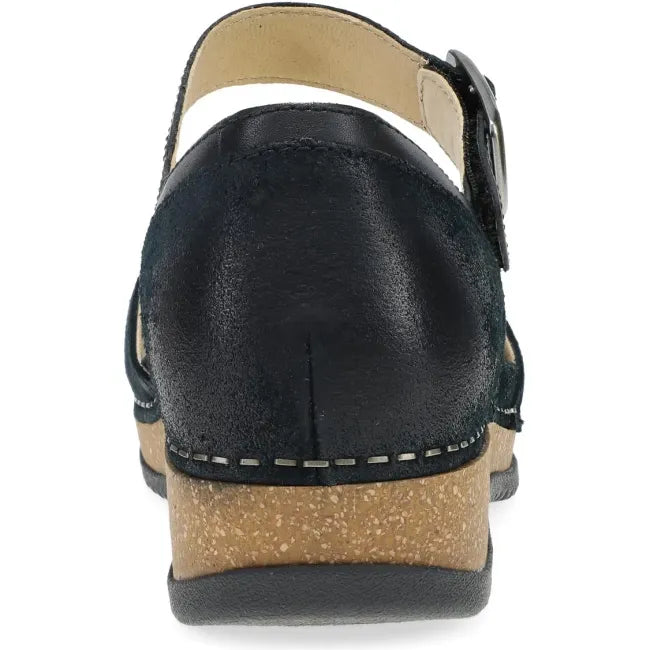 Dansko Mae Mary Jane clog in black burnished suede, back view