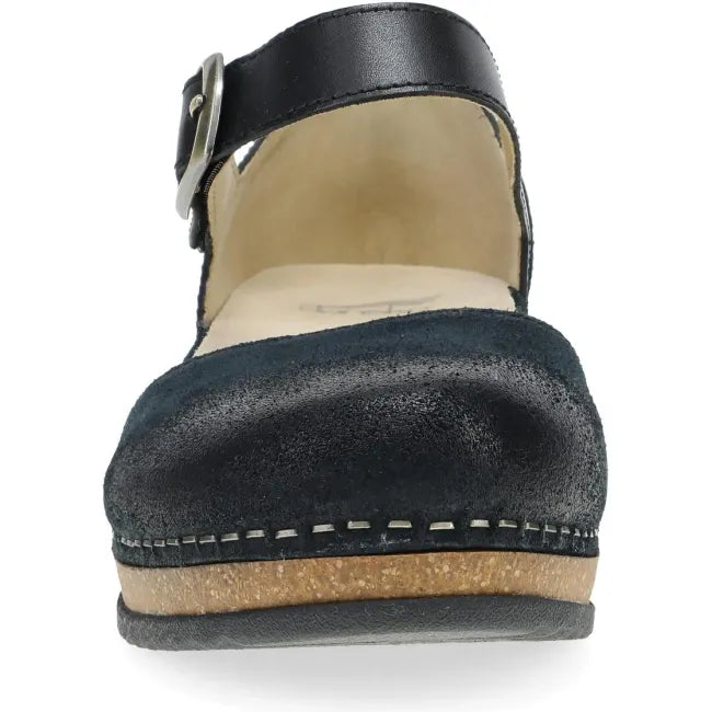 Dansko Mae Mary Jane clog in black burnished suede, front view